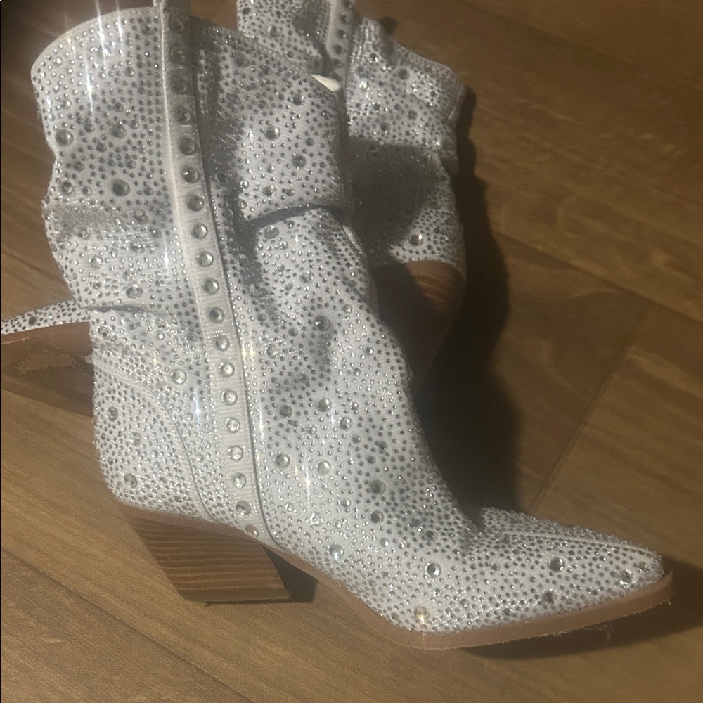Studded White Ankle Boots